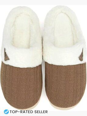 Fuzzy Slippers Memory Foam Plush House Shoes Scuff Faux Fur Lining